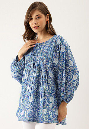Printed Pure Cotton Top in Blue