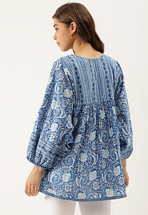 Printed Pure Cotton Top in Blue