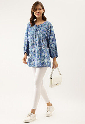 Printed Pure Cotton Top in Blue