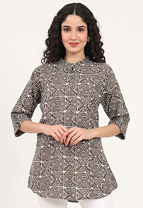 Printed Pure Cotton Top in Fawn