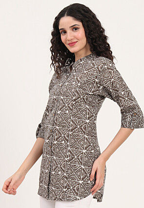 Printed Pure Cotton Top in Fawn