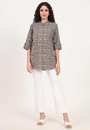 Printed Pure Cotton Top in Fawn