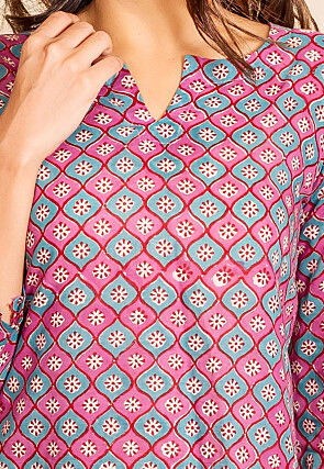 Printed Pure Cotton Top in Light Purple and Blue