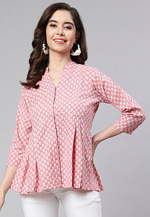 Printed Pure Cotton Top in Pink