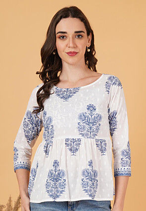 Printed Pure Cotton Top in White
