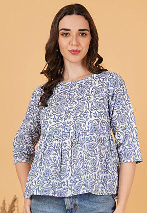 Printed Pure Cotton Top in White