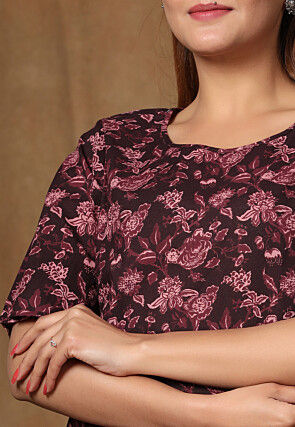 Printed Pure Cotton Top in Wine