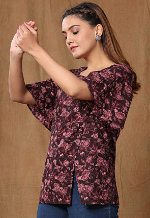 Printed Pure Cotton Top in Wine