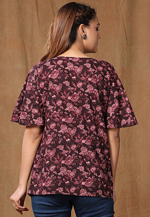 Printed Pure Cotton Top in Wine