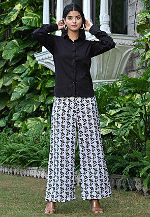 Printed Pure Cotton Top Set in Black