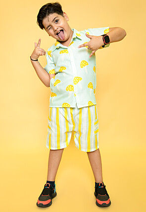 Printed Pure Cotton Top Set in Pastel Green