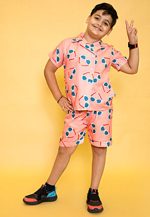 Printed Pure Cotton Top Set in Peach