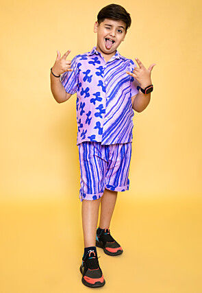 Printed Pure Cotton Top Set in Purple