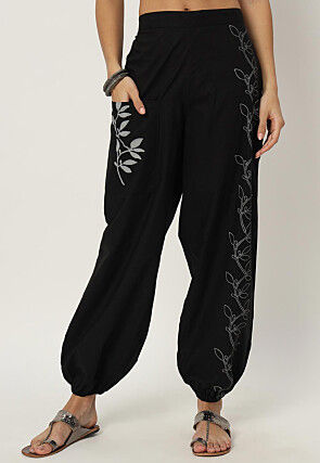 Printed Pure Cotton Trouser in Black