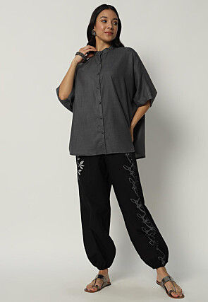 Printed Pure Cotton Trouser in Black