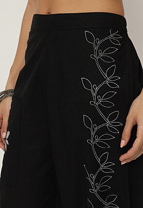 Printed Pure Cotton Trouser in Black