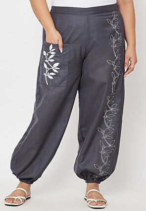 Printed Pure Cotton Trouser in Grey