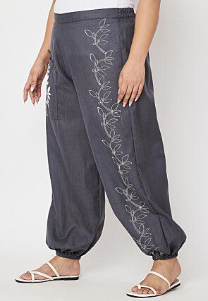 Printed Pure Cotton Trouser in Grey