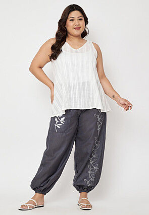 Printed Pure Cotton Trouser in Grey
