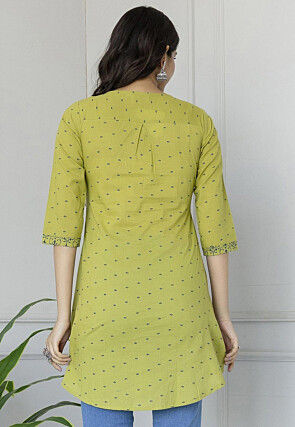 Printed Pure Cotton Tunic in Light Olive Green