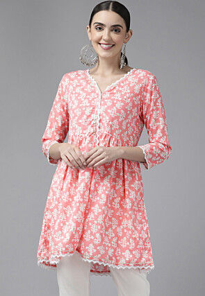 Printed Pure Cotton Tunic in Pink