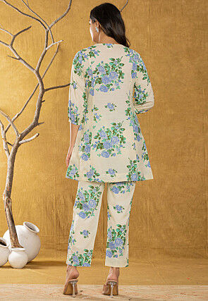Printed Pure Cotton Tunic Set in Cream