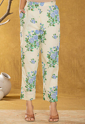 Printed Pure Cotton Tunic Set in Cream