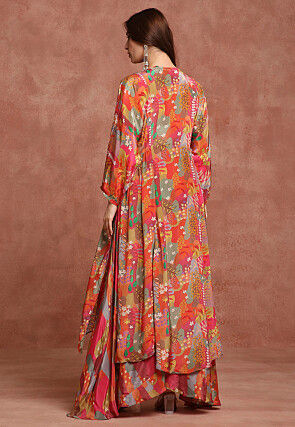 Printed Pure Crepe Crop Top Set in Multicolor