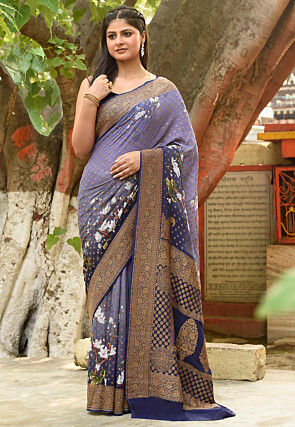 Printed Pure Georgette Silk Saree in Purple