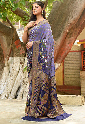 Printed Pure Georgette Silk Saree in Purple