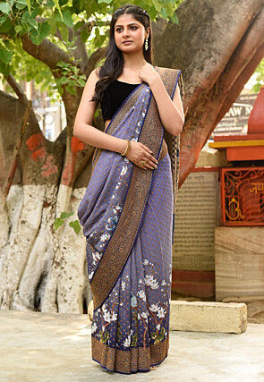 Printed Pure Georgette Silk Saree in Purple