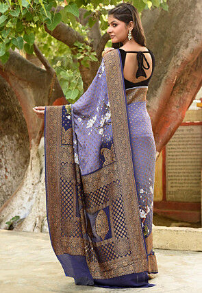 Printed Pure Georgette Silk Saree in Purple