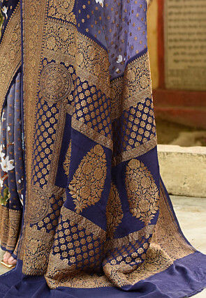 Printed Pure Georgette Silk Saree in Purple