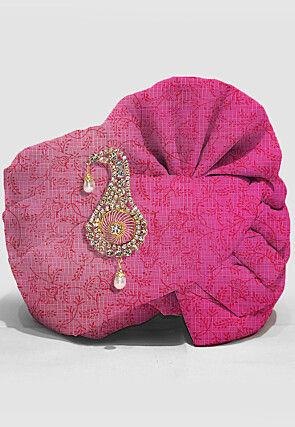 Printed Pure Kota Silk Unisex Turban in Pink