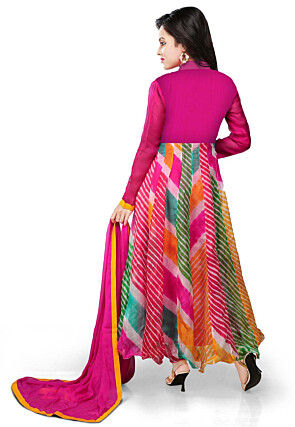Printed Pure Kota Tissue Anarkali Suit in Multicolor 