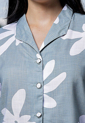 Printed Pure Linen Crop Top in Grey