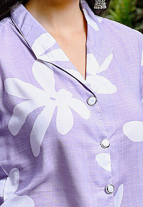 Printed Pure Linen Crop Top in Light Purple