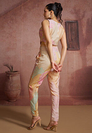 Printed Pure Muslin Silk Crop Top Set in Off White