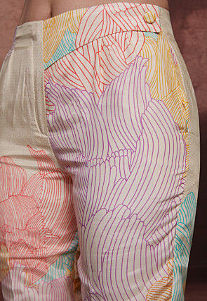 Printed Pure Muslin Silk Crop Top Set in Off White