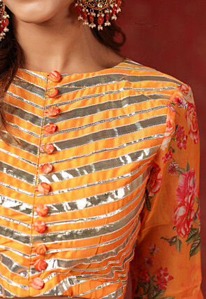 Printed Pure Organza Lehenga in Light Orange