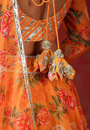 Printed Pure Organza Lehenga in Light Orange