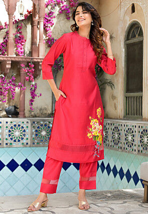 Printed Pure Silk Pakistani Suit in Magenta