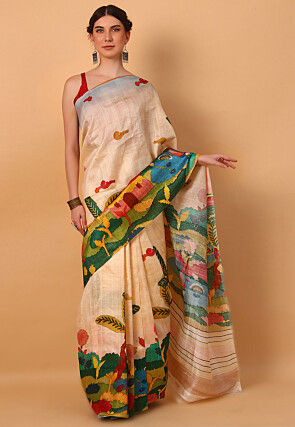 Printed  Pure Silk Saree in Beige