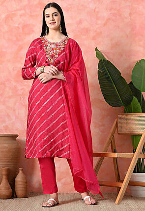 Embroidered Pure Viscose Silk Pakistani Suit in Fuchsia