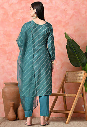 Embroidered Pure Viscose Silk Pakistani Suit in Green