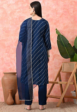 Embroidered Pure Viscose Silk Pakistani Suit in Navy Blue