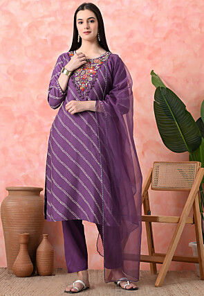Embroidered Pure Viscose Silk Pakistani Suit in Purple