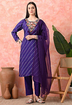 Embroidered Pure Viscose Silk Pakistani Suit in Purple