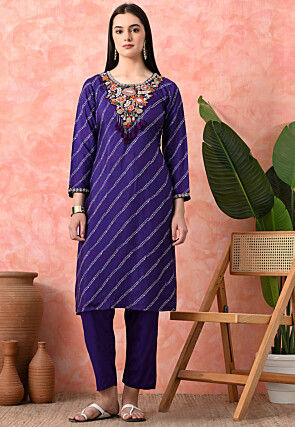 Embroidered Pure Viscose Silk Pakistani Suit in Purple