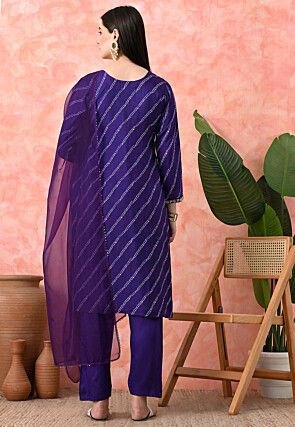 Embroidered Pure Viscose Silk Pakistani Suit in Purple
